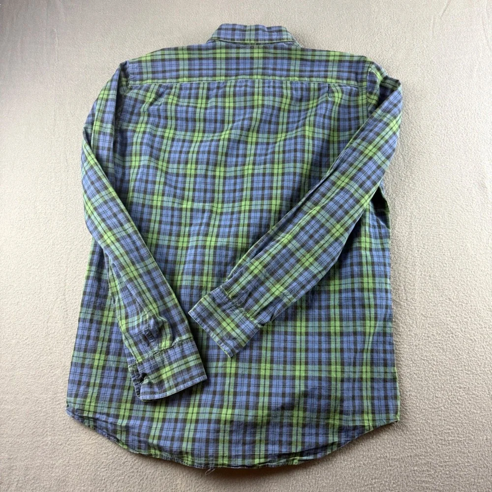J Crew Shirt Men's LT Blue Green Plaid Black Watch OCBD Oxford Tall Office Dress